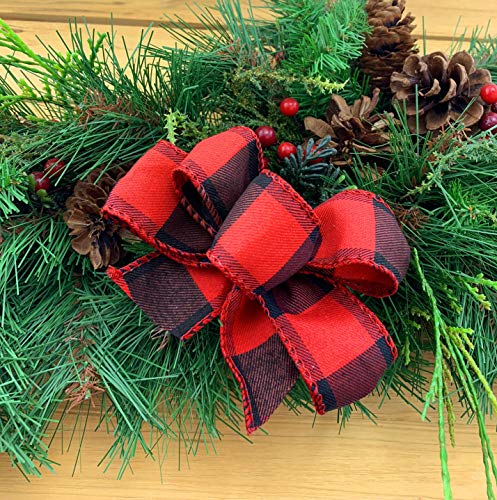 Image of Red Black Buffalo Check Ribbon - 1 1 /2 inch x 10 Yards, Wired Edge, Christmas, Checkered, Wreath, Presents, Gift Bow, Garland, Swag, Bows, Gift Basket, Fall, Plaid Ribbon, Valentine's Day