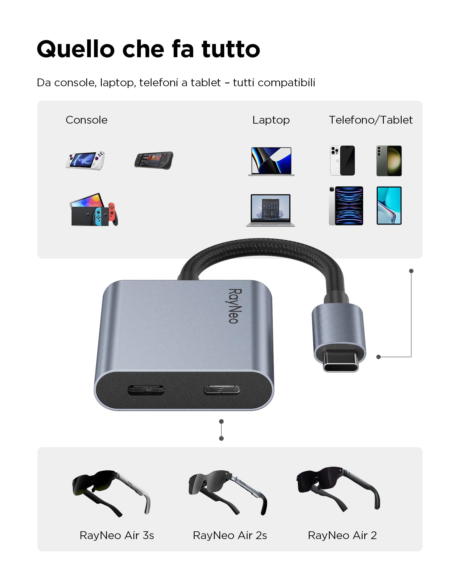 RayNeo Air 4 Pro AR/XR-Brille mit USB-C Adapter