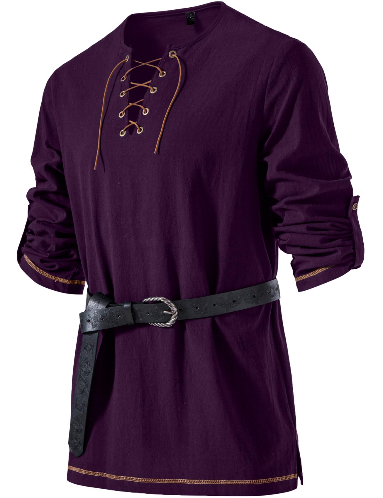 JEMITOP Mens Pure Cotton Vintage Shirt Renaissance Costume Without Belt
