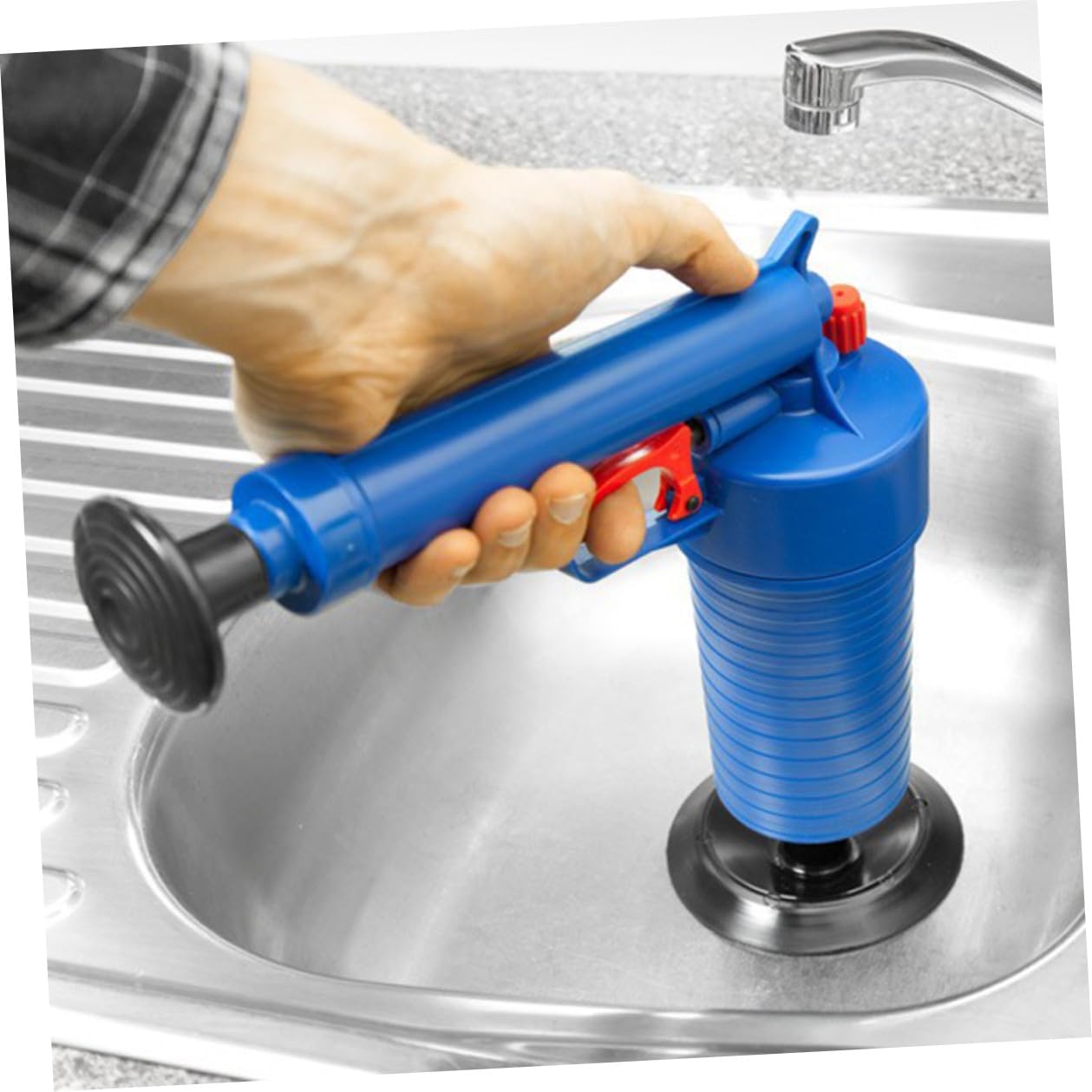 Déboucheur à Pompe à Piston Haute Pression Facile à Utiliser Quatre Ventouses en ABS et Caoutchouc pour Lavabo, Bain et Toilettes
