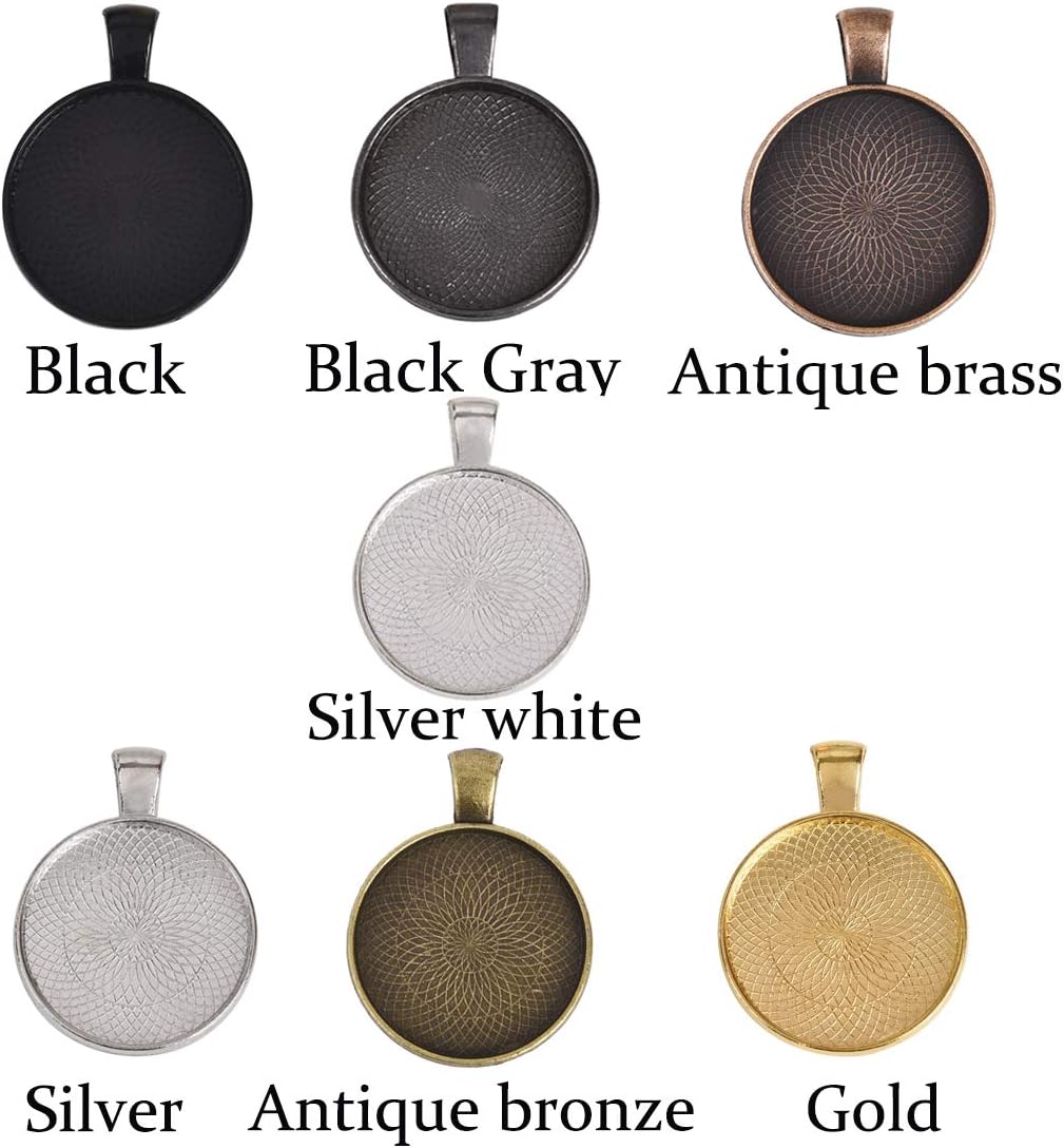 LANBEIDE 40 Packs 10 Colors Brass Necklace Chains Link Cable Chain Necklace and 70 Pieces 7 Colors Pendant Trays Round Bezel Blanks for Jewelry Making