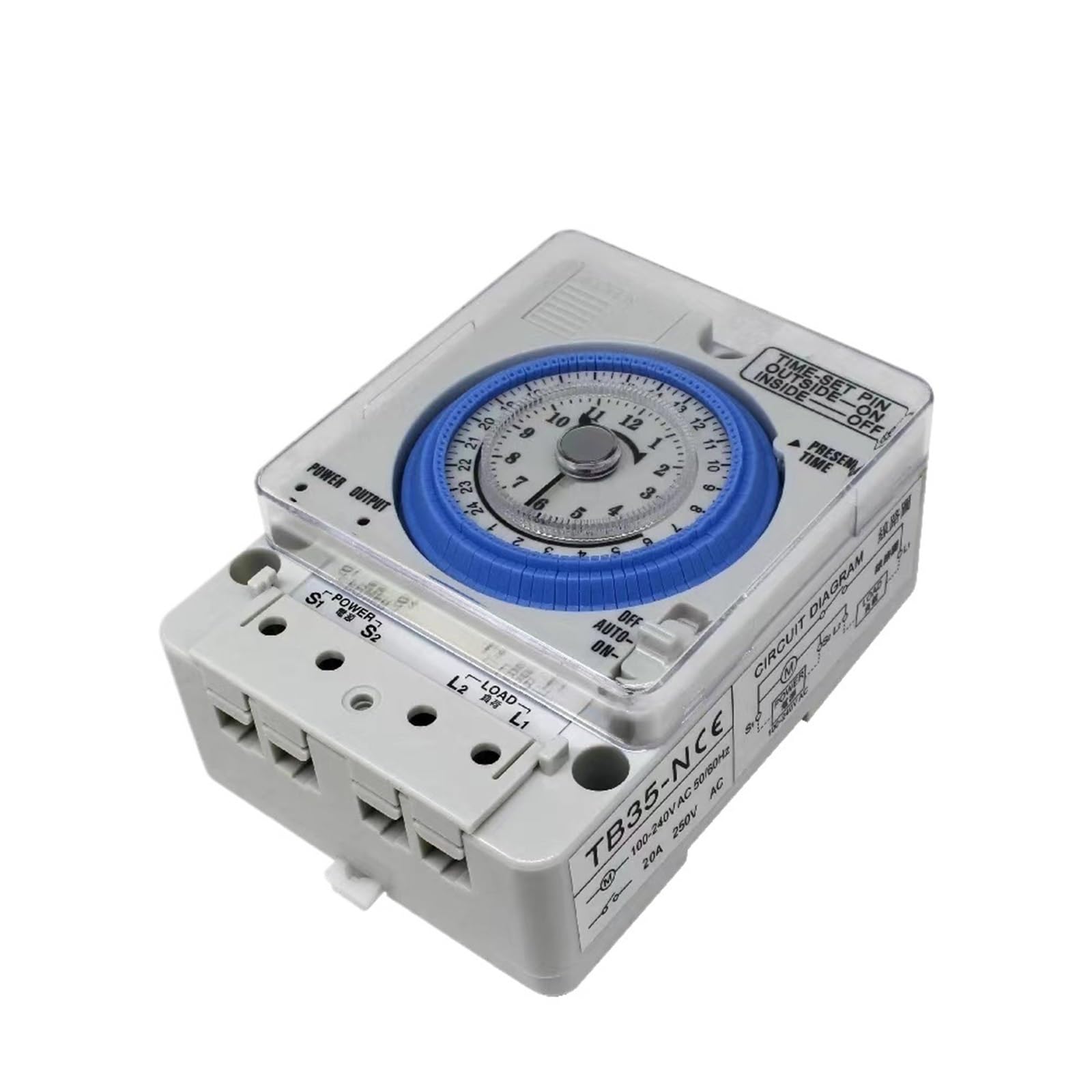 1 x TB35N 100-240 V 20 A DIN-Schiene, Warmwasserbereiter, Zeitschaltuhr, programmierbar, Zeitschaltuhr, mechanischer Schalter