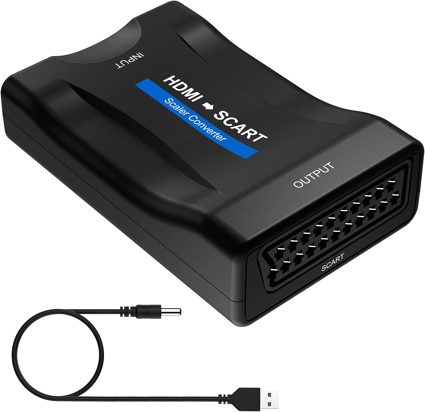 HDMI to SCART Converter Adaptor, Convert digital 1080P HDMI video and audio signal to analog SCART CVBS signal, Support PAL/NTSC Formats