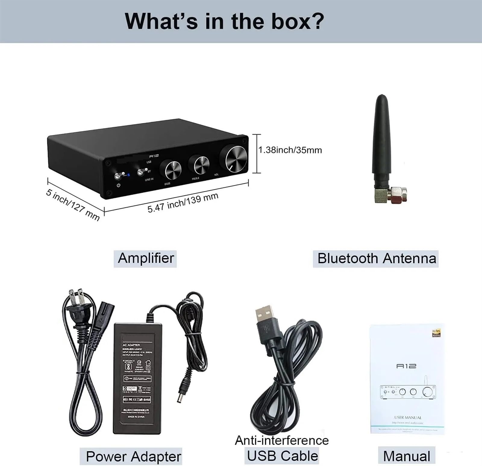 A12 Audio Digtal Hifi Amplificatore di potenza sonora con Amplificatore stereo di classe D Alti e bassi for altoparlanti Home Theater BT5.0 per auto