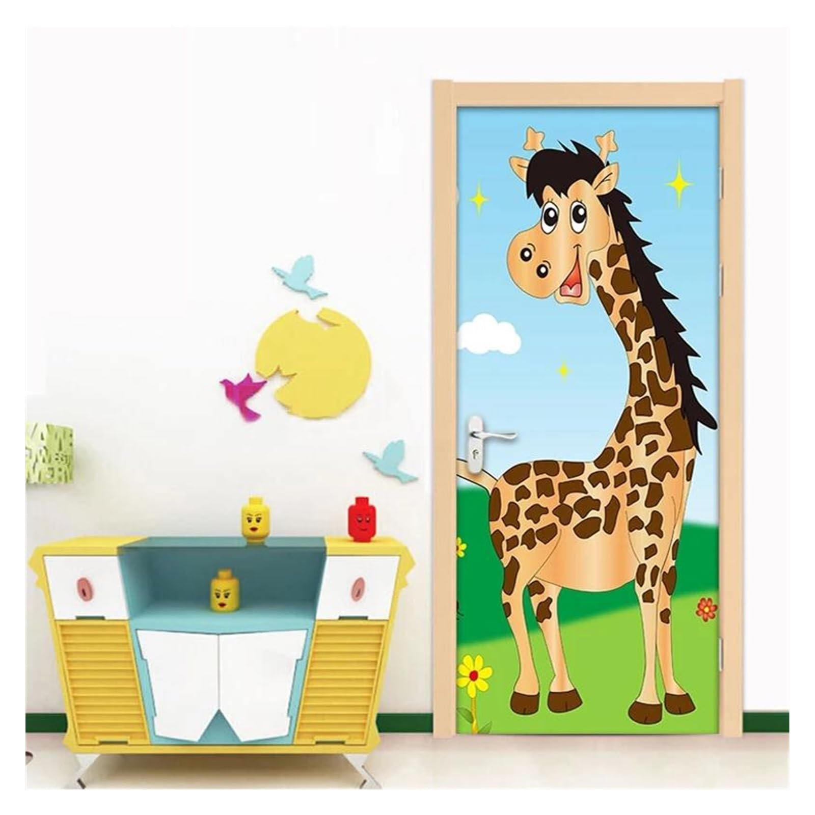Sticker autocollant de porte girafe 3D pour masquer les défauts et décorer une chambre