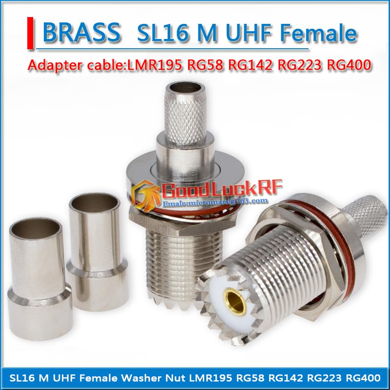 Wiring Connecting Terminals - PL259 SO239 PL-259 SO-239 M UHF Female O-Ring Bulkhead Panel Nut Window Crimp for LMR195 RG58 RG142 RG223 RG400 Brass Cable