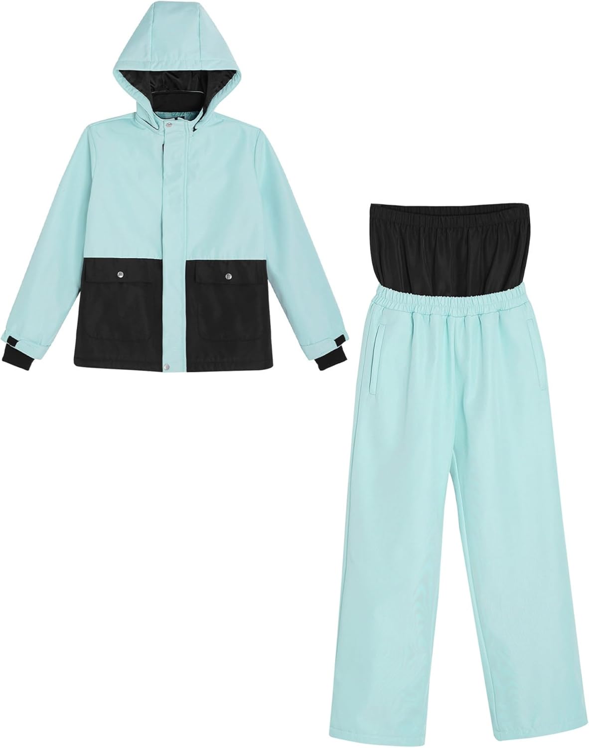 Kids Girls Snowsuit Hooded Windproof Ski Jacket and Snow Pants Set Outdoor Snowboarding Ski Suit