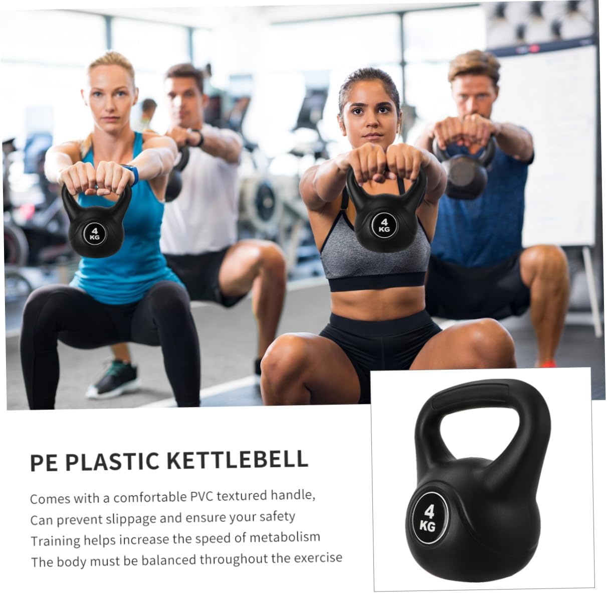 Plastic Kettlebell Weight 4kg Black Pe Material Fixed Fitness Pot Bell for Arm Muscle Training and Home Workout Equipment