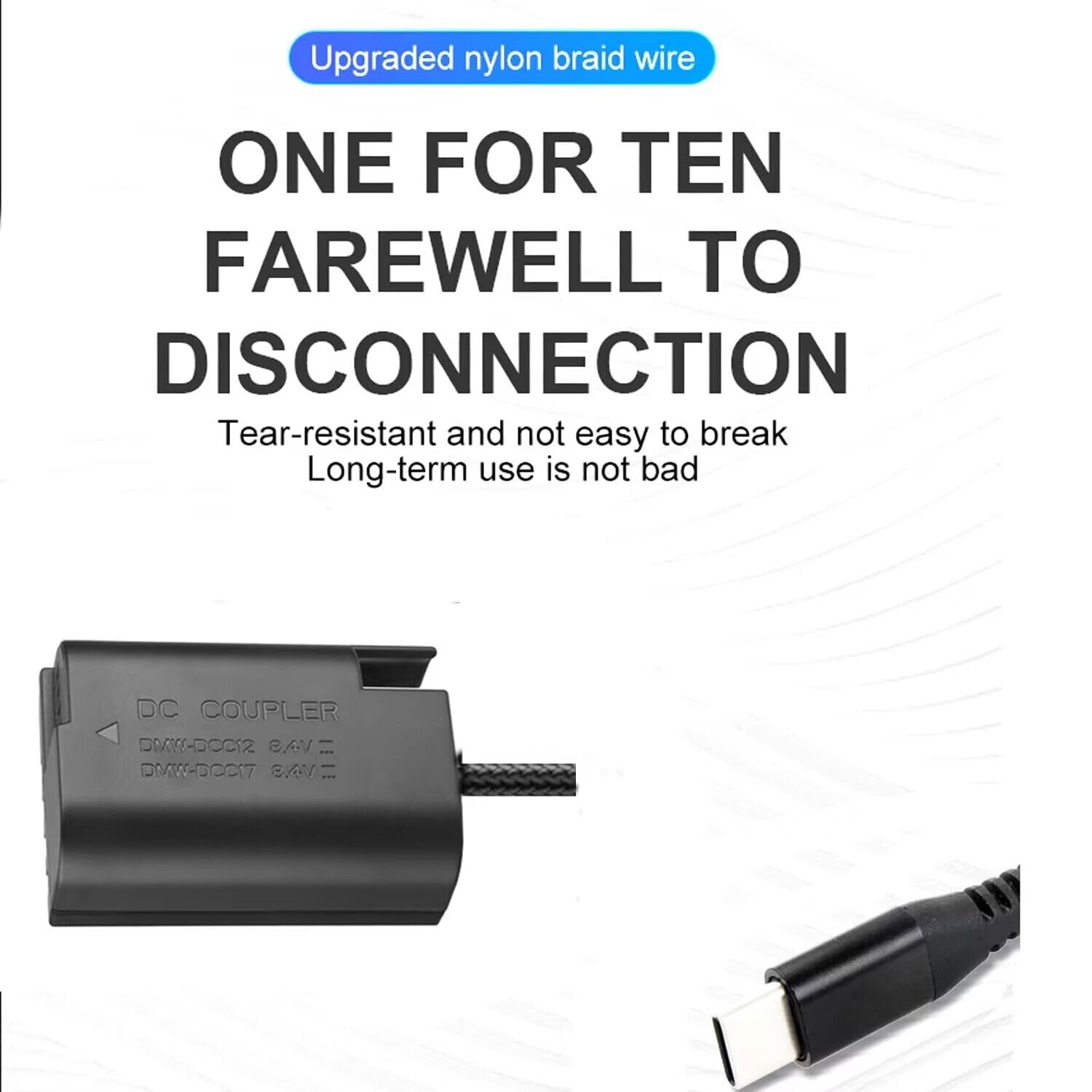 Cavo intrecciato Type-C a DMW-DCC12/DMW-DCC17 DC connettore BLF19 BLF19E /DMW-BLK22 Batteria dummy per Panasonic Lumix DMC GH3 GH4 GH3K GH4K GH5 G9 DC-S5K S5GK