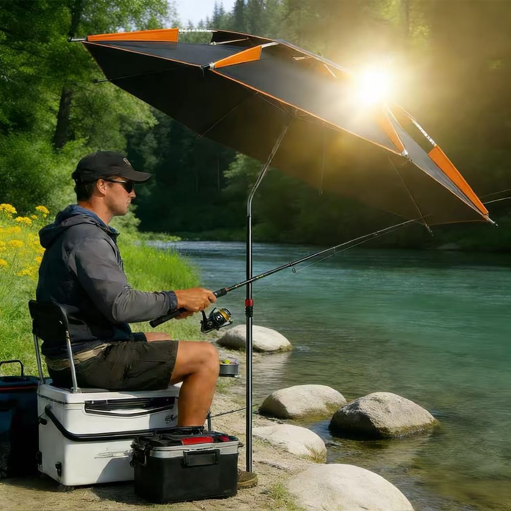 TUIBEIDAMAI Parasol de Plage Ø 160cm avec Manchon de Sol, Pivotant à 360°, Parasol de Plage Pliable avec Sac de Transport, Coupe-Vent, Stable, Protection Solaire UV 50, pour Balcon, Jardin, Terrasse