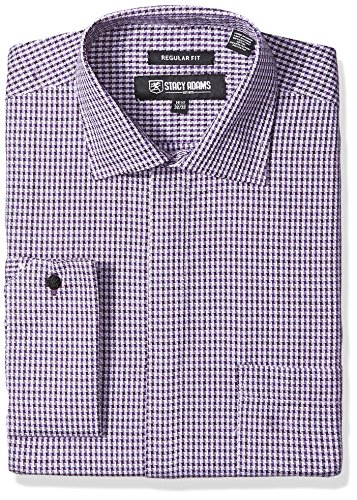 STACY ADAMS Men's Textured Houndstooth Classic Fit Dress Shirt, Lavender, 17.5