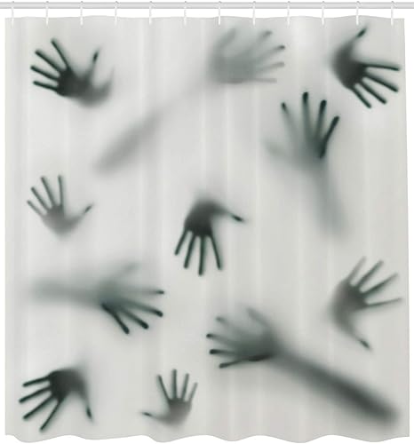 Miniatura 2 de Ambesonne Cortina de ducha de casa de terror, manos aterradoras, brazos, sombra fantasma, espíritu alienígena, niebla extraña, obra de arte, juego