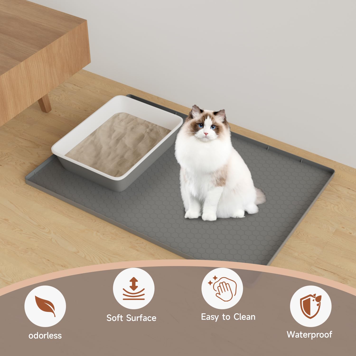 Pawinner Cat Litter Mat Extra Large 31.5x22 inch (80x56 cm), Silicone Pet Litter Tray Mat, Urine and Waterproof, Odourless - Image 2