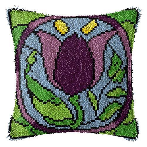 Kit de coussin avec crochet à loquet fleur violette BOXIFA 43cm