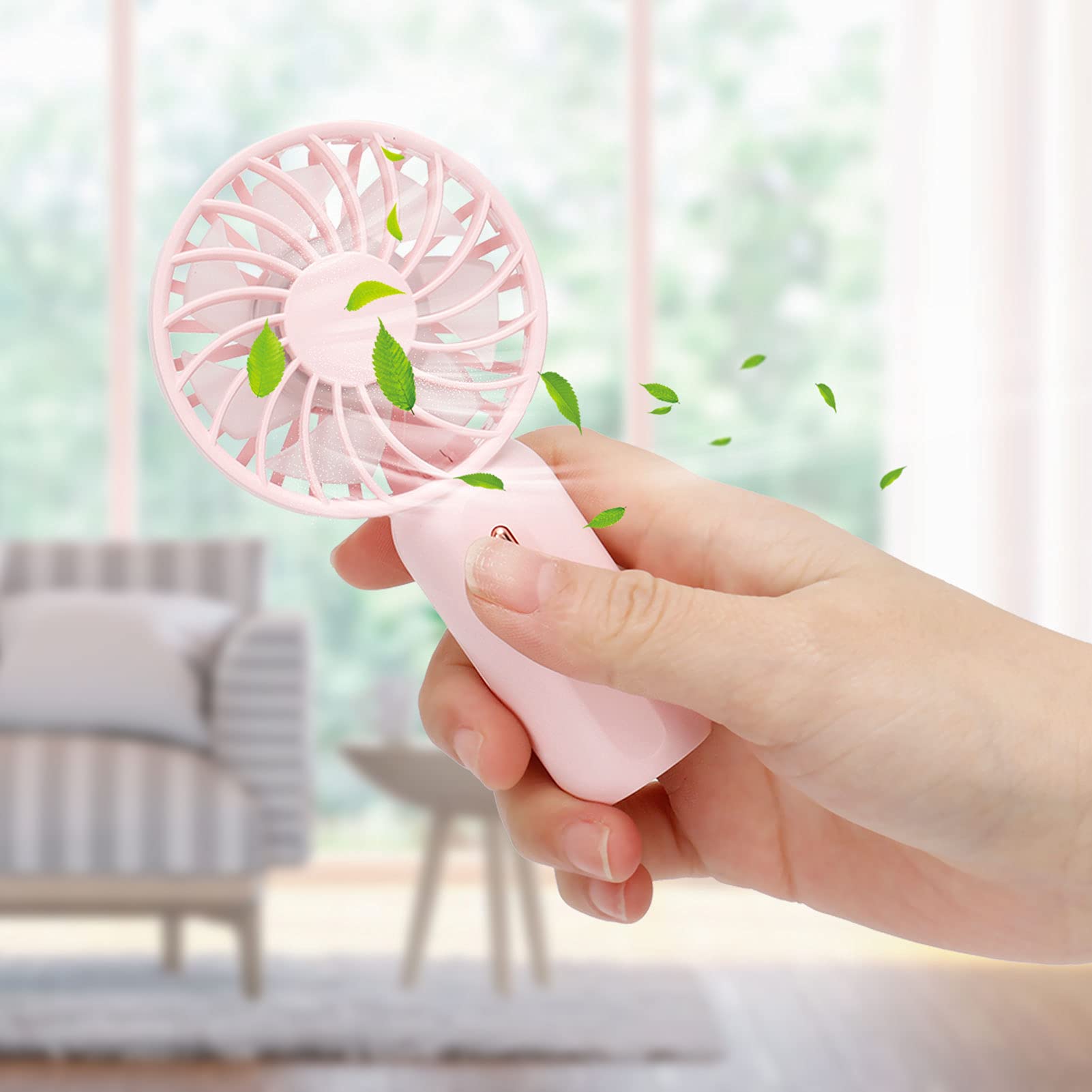 Pilipane Mini Portable Fan , USB Rechargeable Fan , Powerful Handheld Fan for Stylish Girl Women Travel Indoor Outdoor , 4 . 5 x 2 . 4 x 1 . 2 In Hand Held Fan with USB Cable and Hanging Rope