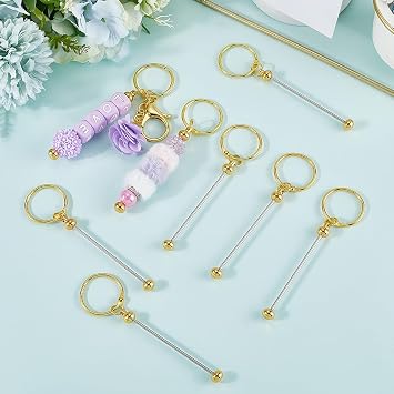 SUNNYCLUE 1 Box 10pcs Keychain Bead Bar Gold Key Chains Bar Diy Metal Iron Golden Beading Items Detachable Keyring Strips Blank Bulk for Jewellery Keychain Making Charm Wedding Birthday Crafts Gift