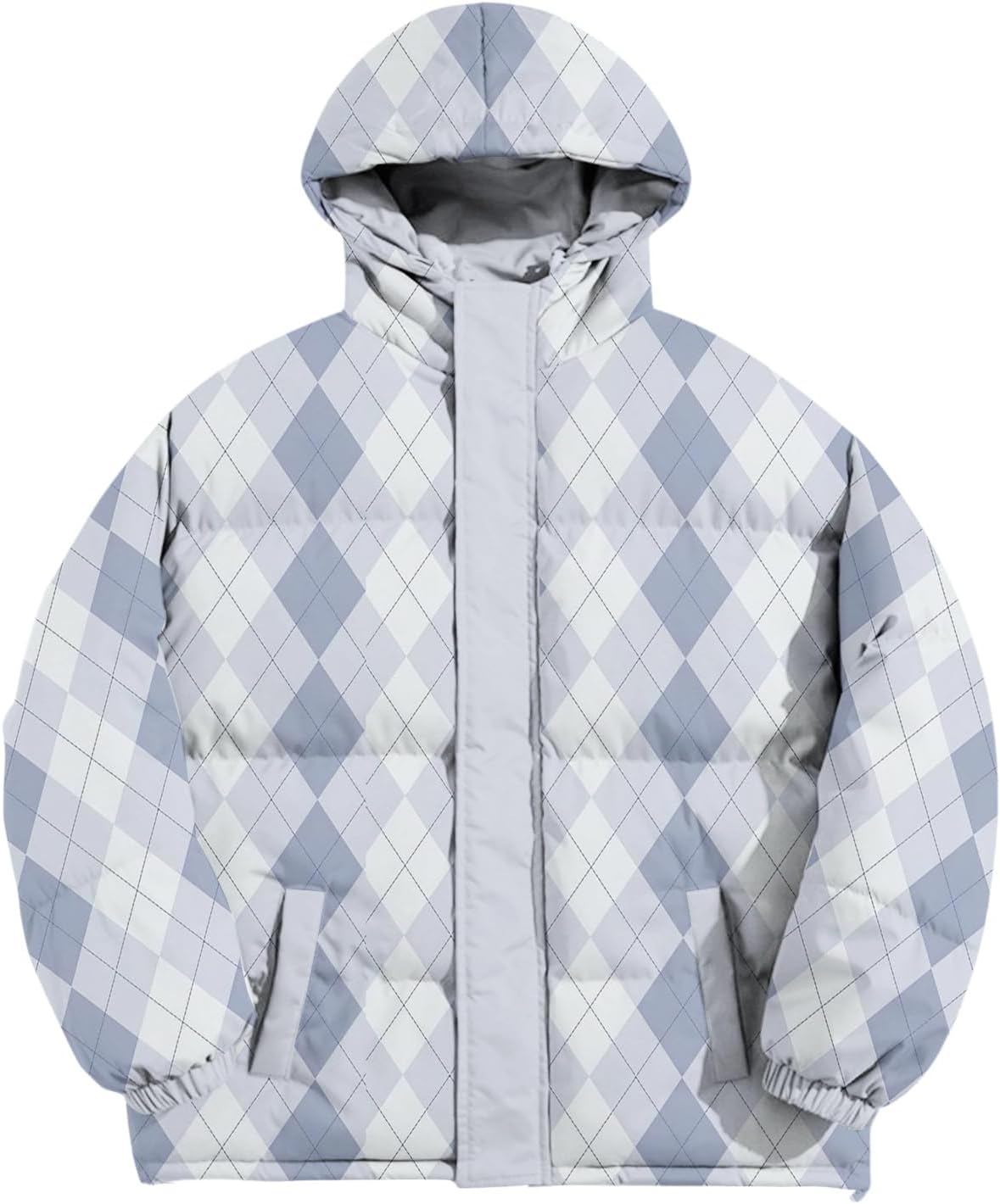 Mens Winter Jackets Men's Puffer Jacket Hooded Down Windproof Full Zip Up Warm Thicken Checkered Print Coat With Hood