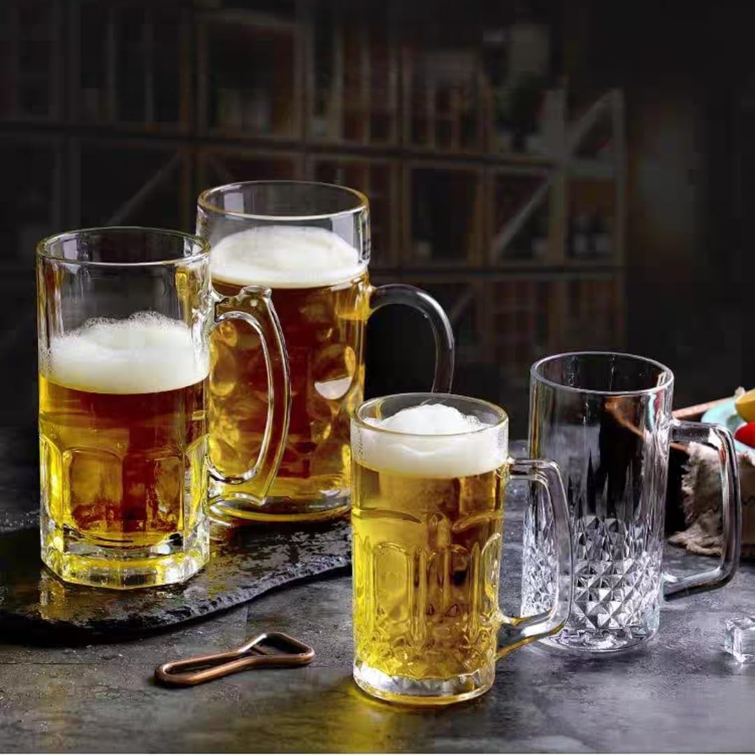 Lot de 2 grandes tasses à bière en verre transparent avec poignée – Verre épais et résistant – 940 ml – Verres à bière sans plomb pour homme, fête, bar