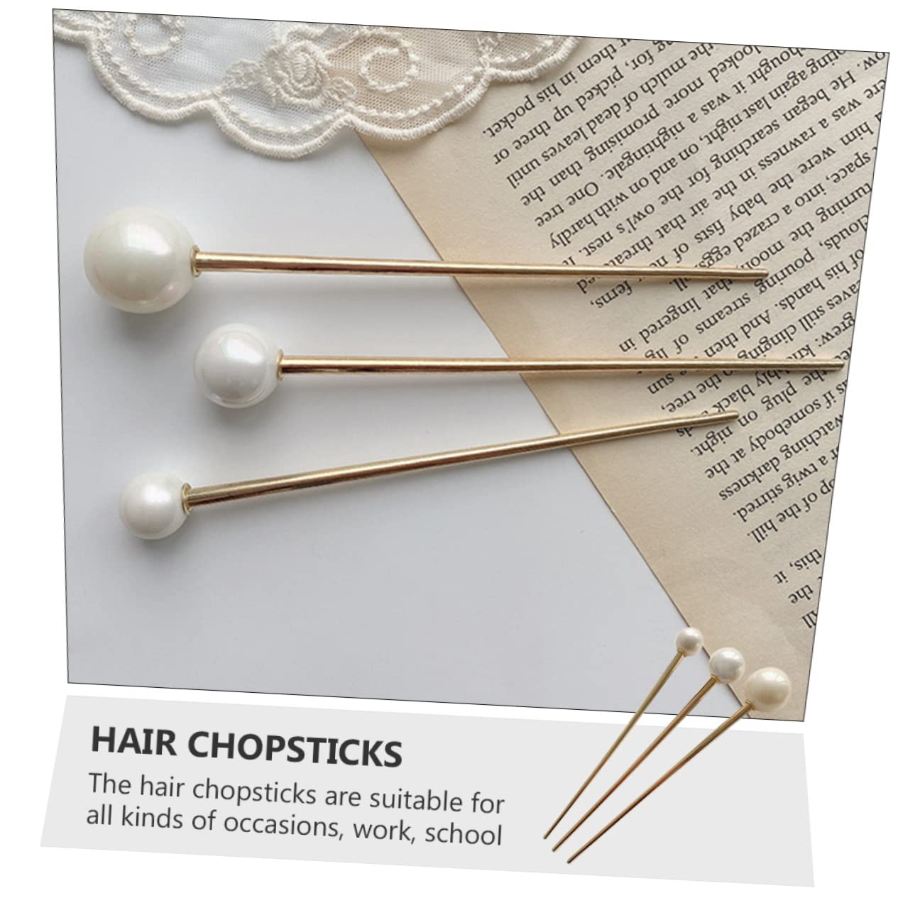 FRCOLOR 3 set di 3 forcine per capelli con perle, bacchette cinesi, bacchette cinesi, bacchette per capelli di perle, forcine per capelli di perle squisite da donna