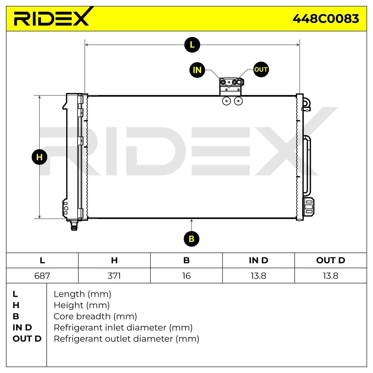 RIDEX 448C0083 Condensatore climatizzatore con riempimento azoto con essiccatore Compatibilità con HONDA CIVIC VIII Hatchback FN, FK