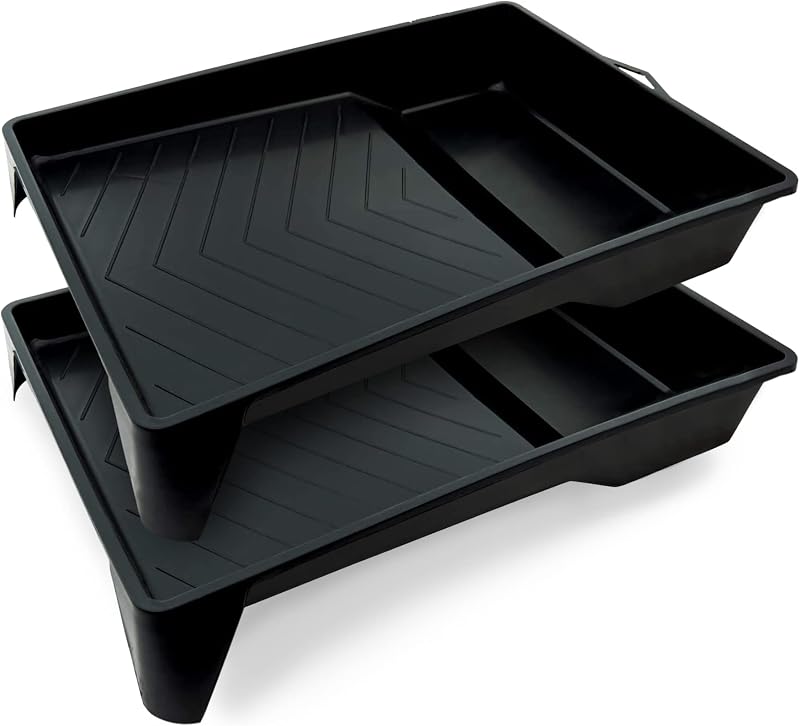 PD 9 Inch Paint Roller Tray, 2-Pack, Deep Pocket, Black Plastic | Deep Paint Pocket, Textured Ridge for Even Loads, Pairs with Matching-Size Liners, Easy Cleanup, Black Plastic, 2-Pack