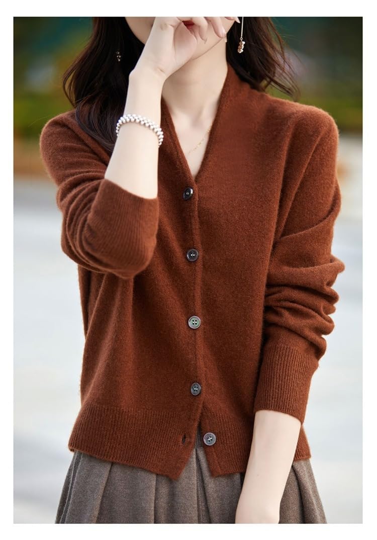 Cárdigan Lana Merino para Mujer con Cuello En V Y Botones Delanteros, Manga Larga, Ajustado, Punto Liso, Chaqueta Punto Suave Y Cálida para Usar En Capas, Ideal para La Oficina Y para At