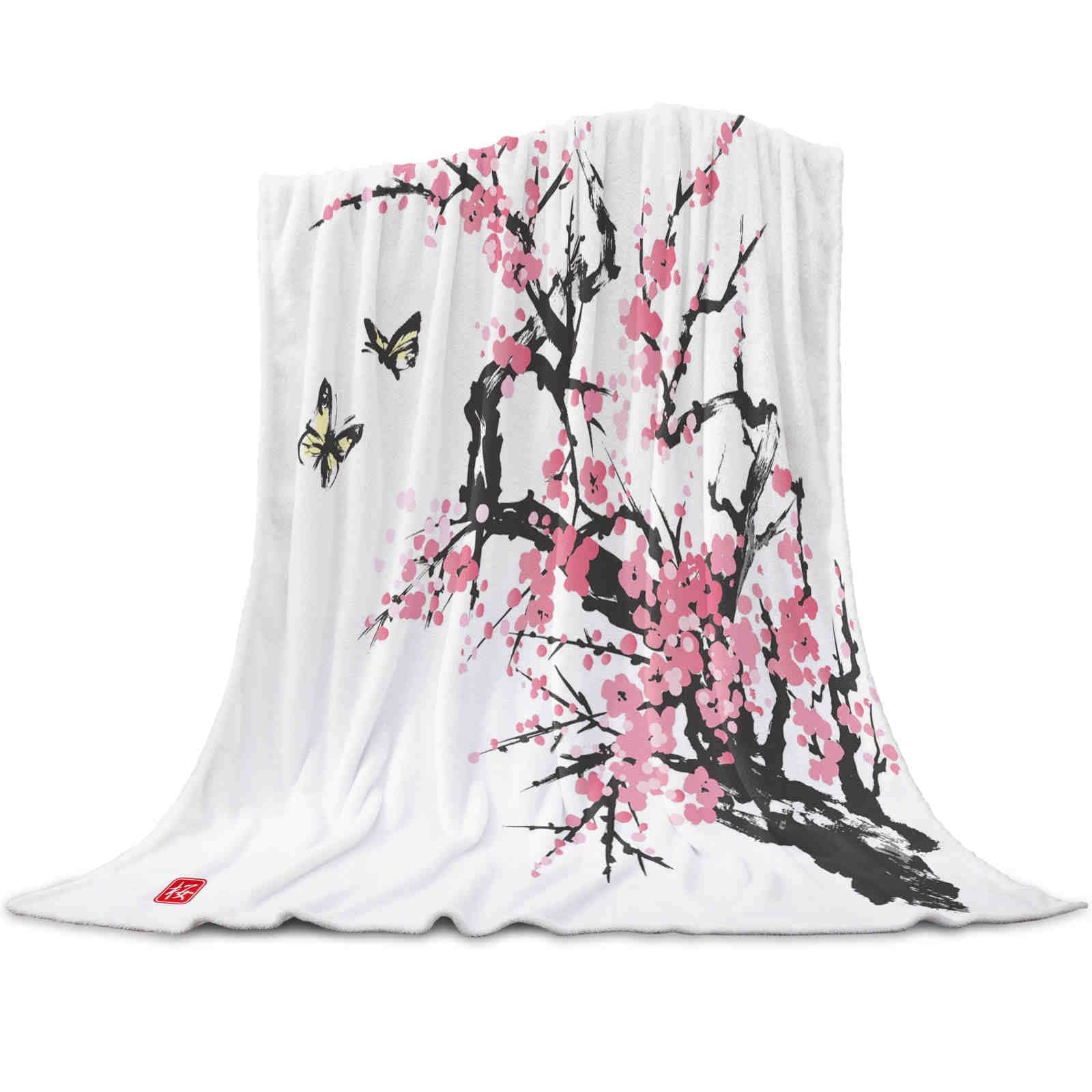 Coperte 3d Fiori di ciliegio Rosa Farfalla Albero Fiore Coperta calda Riposo per ufficio Divano Divano Copripiumino Lenzuolo Copriletto per la casa degli studenti