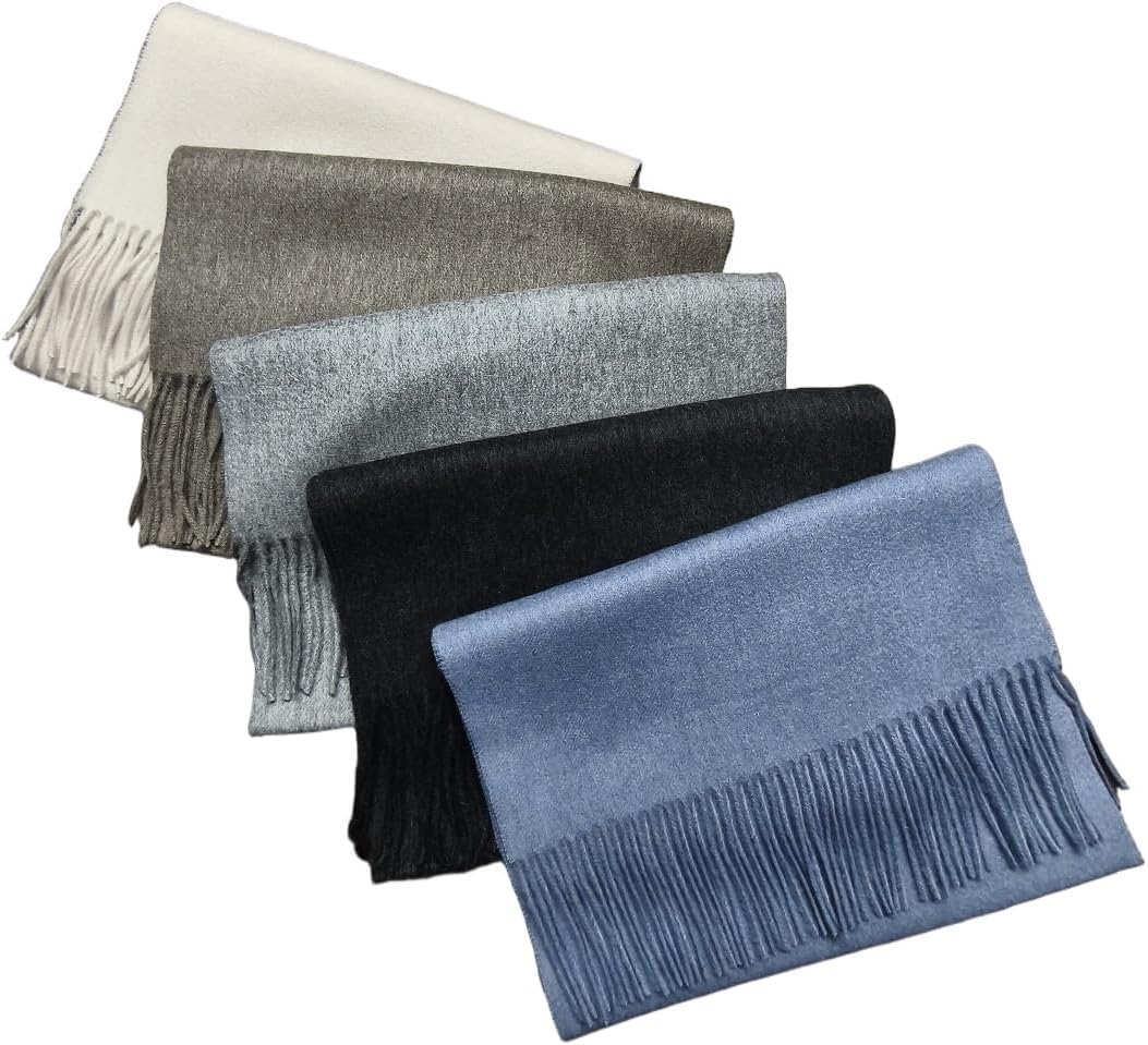 Cashmere Boutique Premium Lambs Wool Winter Scarf, Gray, Soft Warm with Fringe Design, 12 x 70 Inches, for Men and Women - Image 2