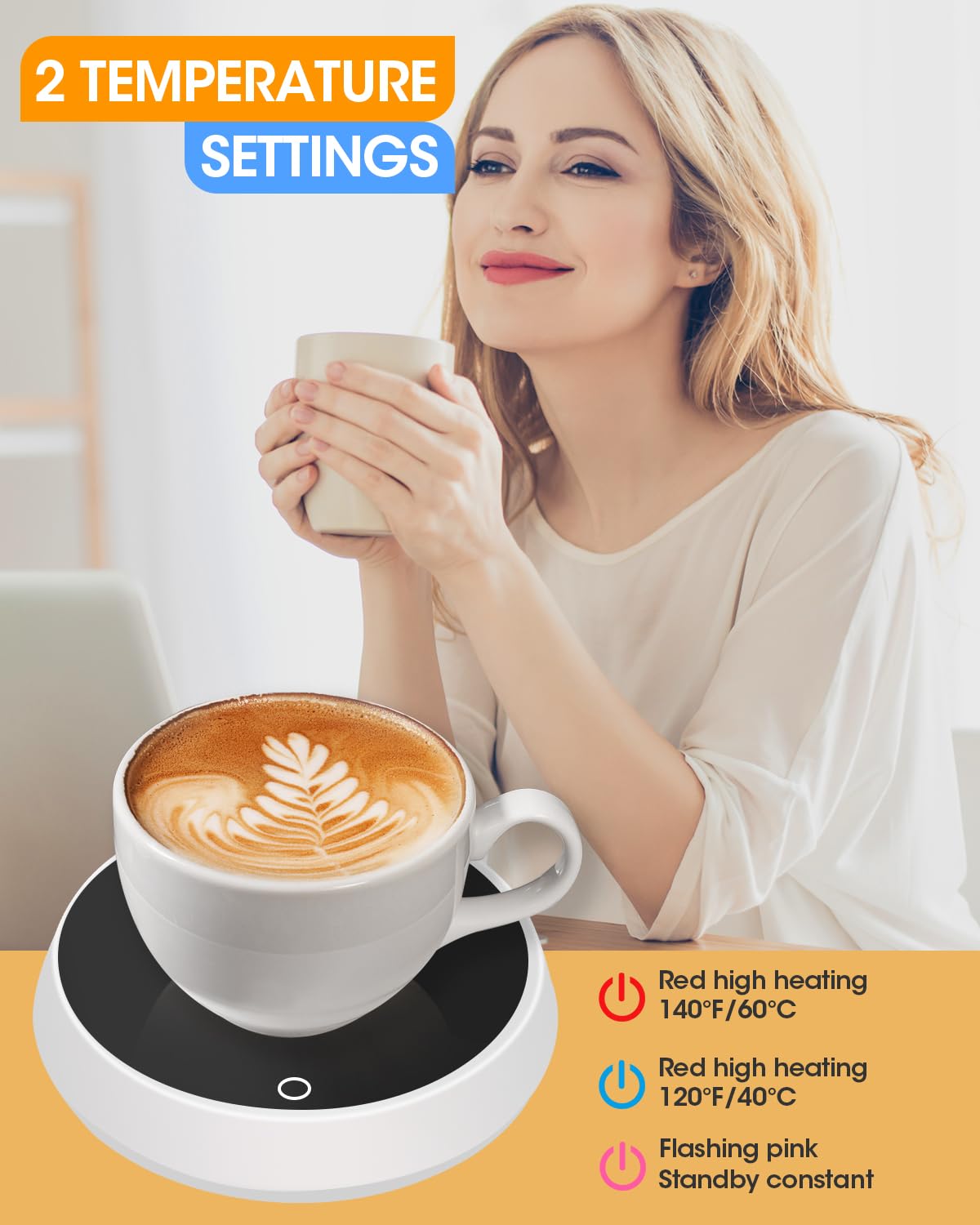 Calentador de café eléctrico que mantiene el calor, calentador de tazas de escritorio inteligente con 3 ajustes de temperatura, calentador de tazas, calentador de té, calentador de bebidas eléctrico
