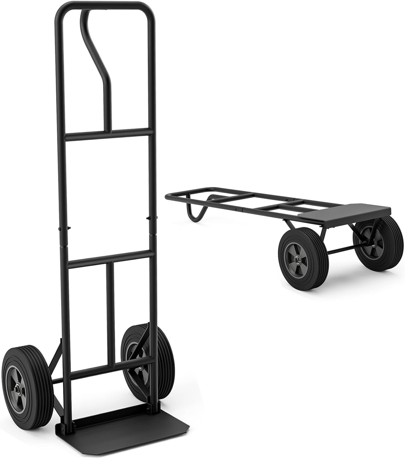 IRONMAX Hand Truck Dolly, 770LBS Capacity Heavy Duty Steel Foldable Dolly with 10’’ Solid Rubber Wheels & Foldable Nose Plate, Utility Dolly for Moving Home Office Warehouse (Black)
