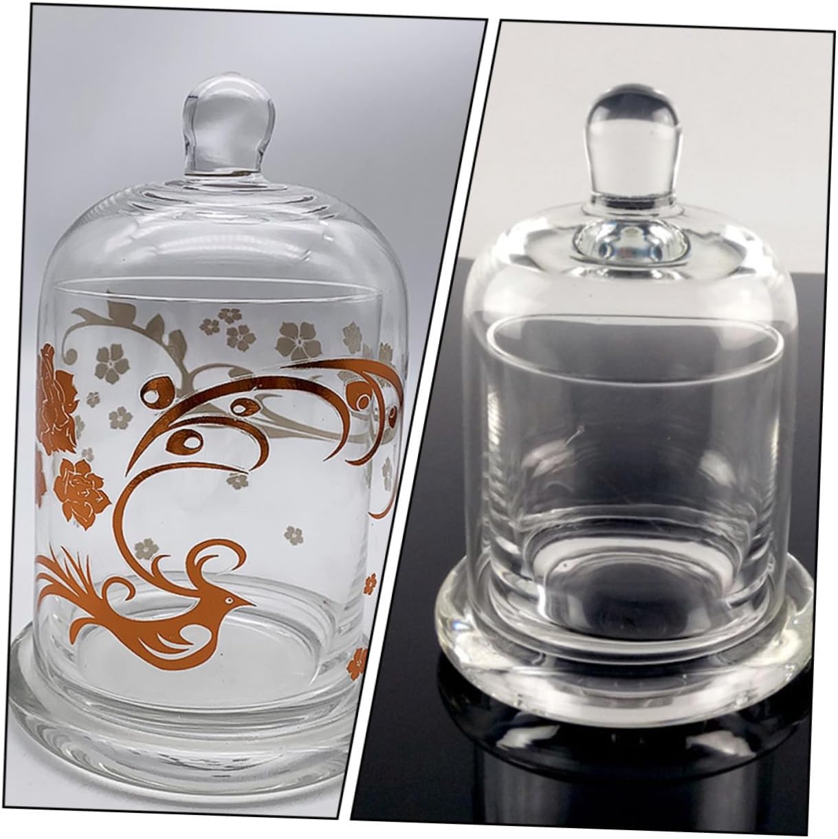 Glass Bell Jar Candle Holders Set of 2, 15.8cm Handmade Blown Glass Candlestick Cups for Wedding Decor, Home Centerpiece, Festival and Party Candle Ornament