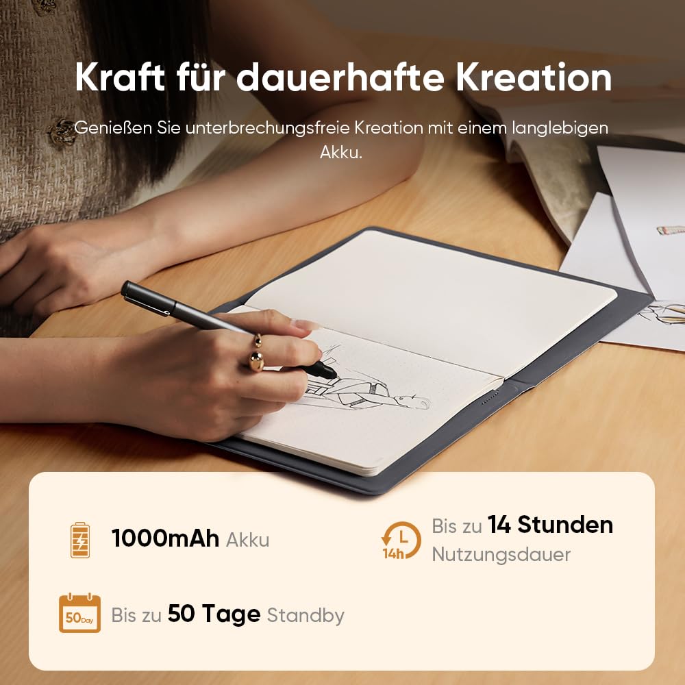XPPen Note Plus Digital Bluetooth Notizbuch, A5-Papier | 50 Seiten mit App Evernote Sync, Smart Notizblock mit Stift, 8192 Druckstufen kompatibel mit Android/iOS/ChromeOS