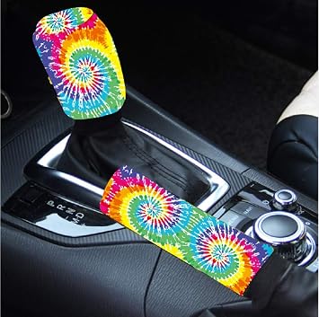 Sunflower Auto Gear Shift Knob Cover+Handbrake Cover Set Washable Neoprene ClothTie dye