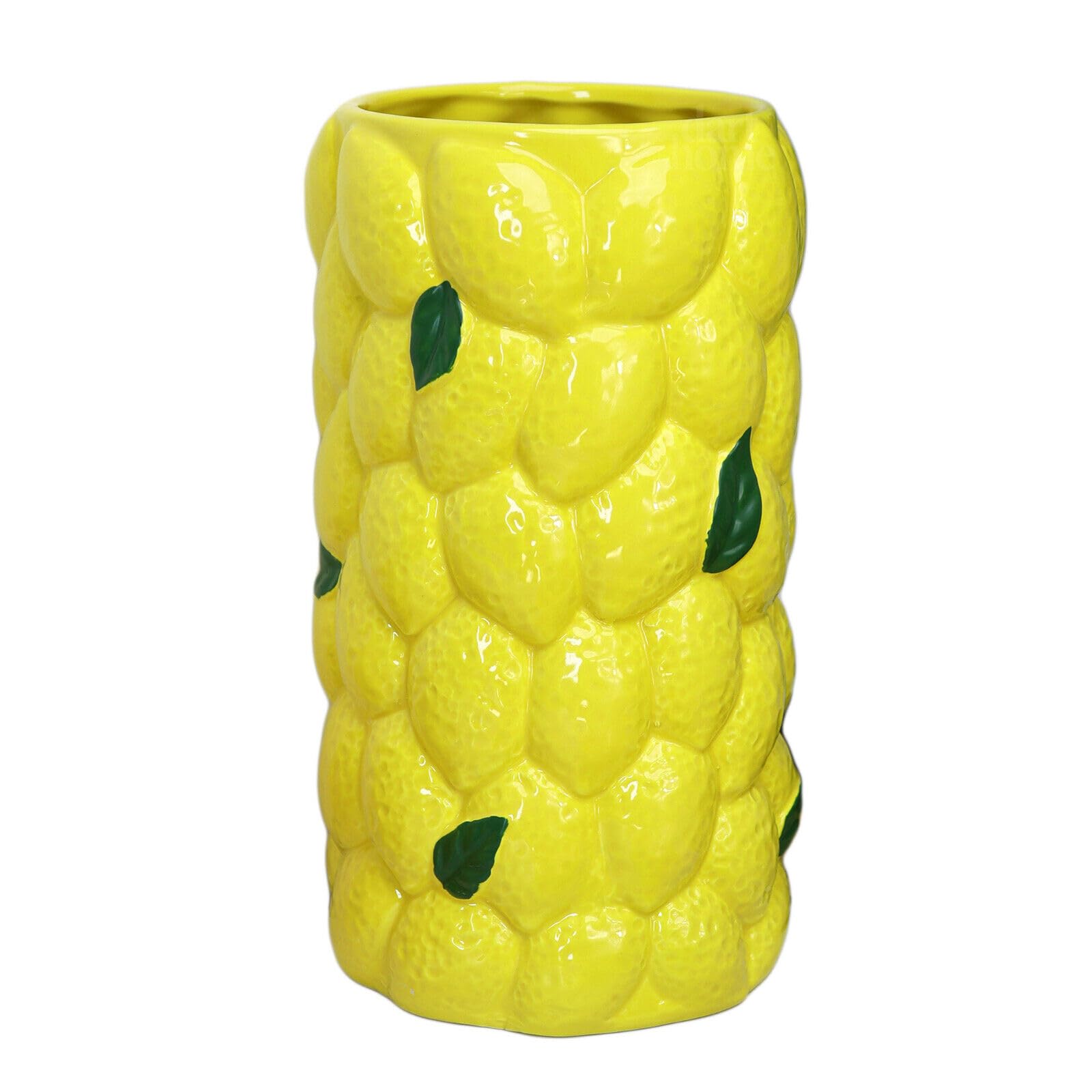 Large Lemon Vase 27cm Yellow Ceramic Fruit Textured Summer Flower Table Centrepiece