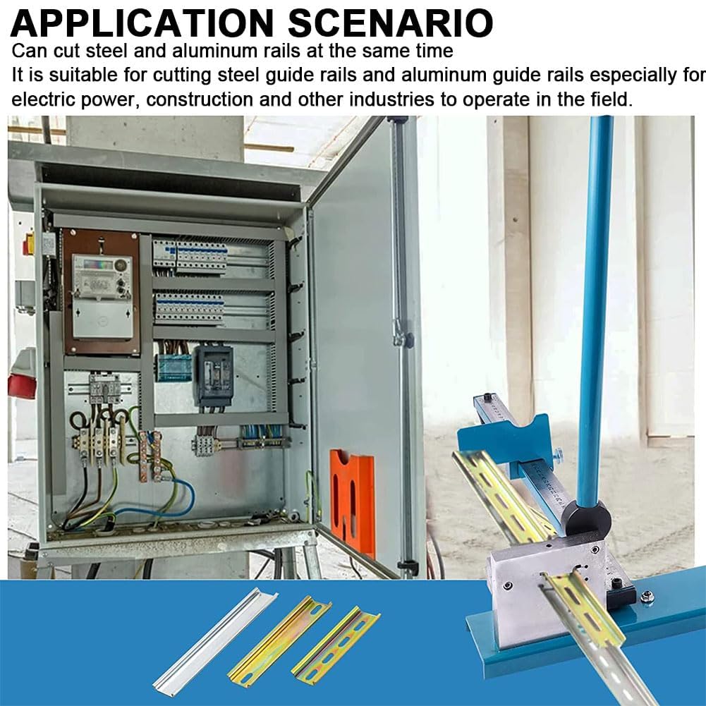 Kit professionale con guida DIN e tronchesi – Strumento manuale da banco con lama a doppia scanalatura, righello da 50 cm e cursore di trasferimento, taglio di precisione per binari in acciaio
