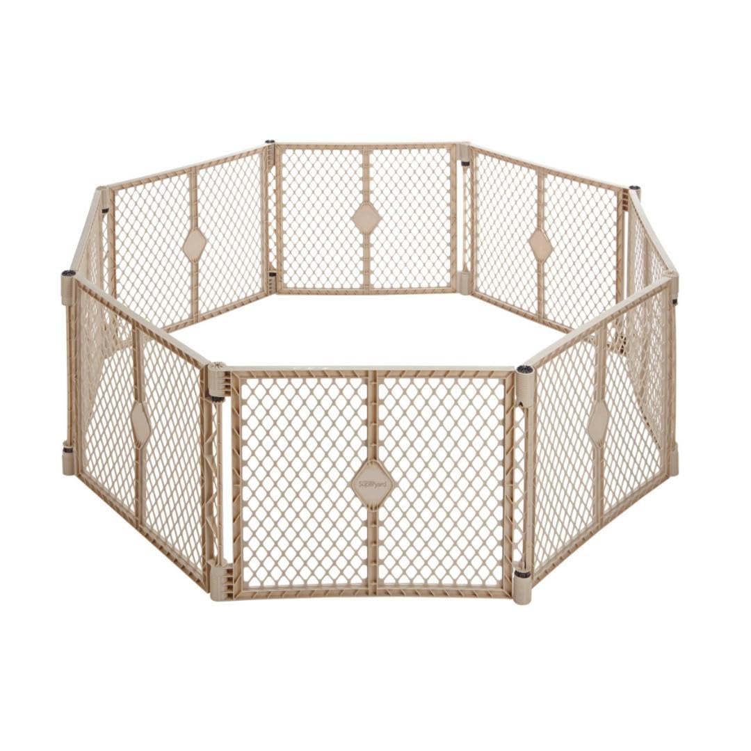 Toddleroo by North States - Superyard Baby Play Yard: Freestanding 8-Panel Baby Playpen - Indoor or Outdoor Use - Made in USA - Encloses Up to 34.4 Square Feet - 26 Inches Tall - Sand 8-Panel Sand
