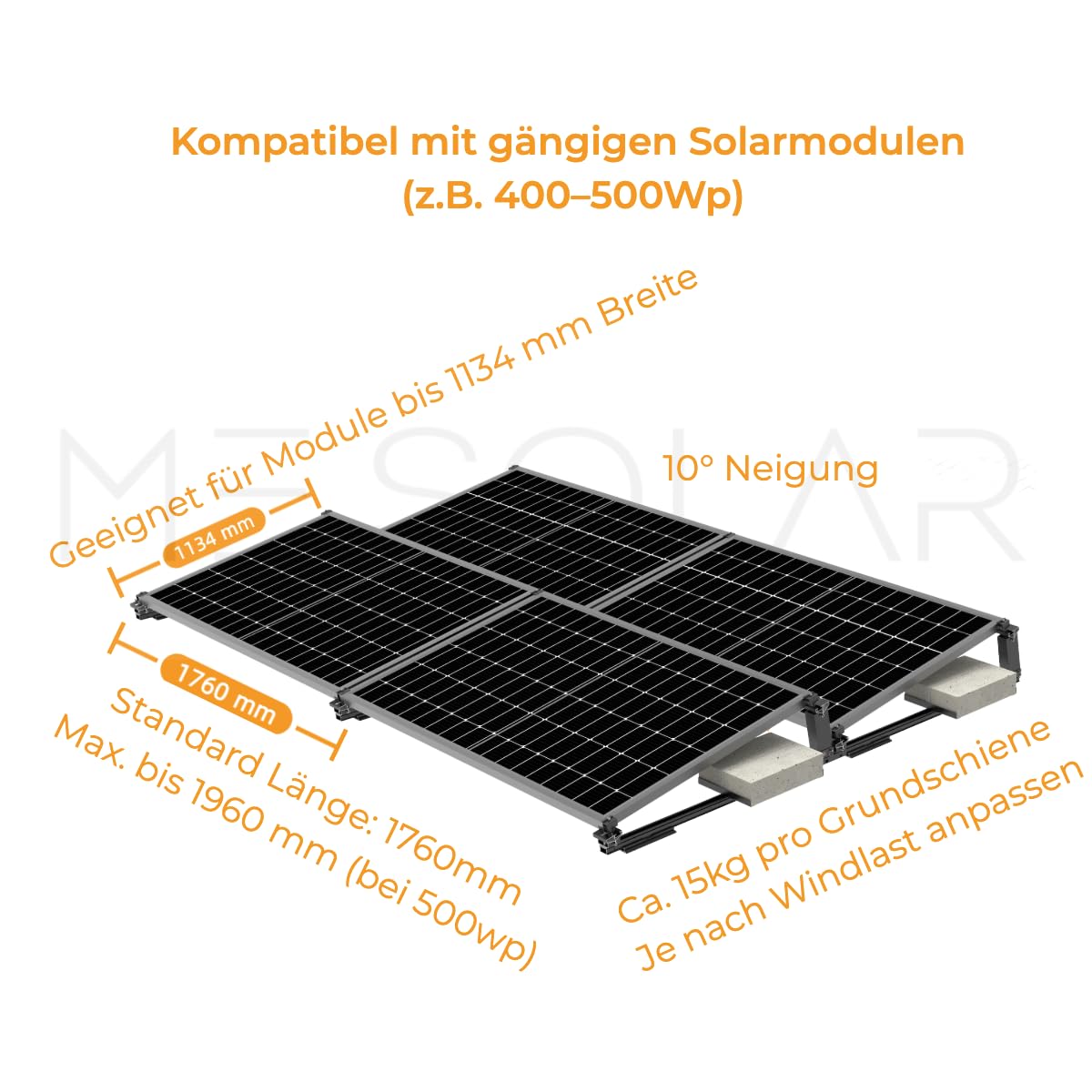 EasyMontage Flachdach Montagesystem für 4 Solarmodule PreFix4 II – schwarz eloxiert – 10 Grad Halterung – flexible Ausrichtung Ost/West/Süd