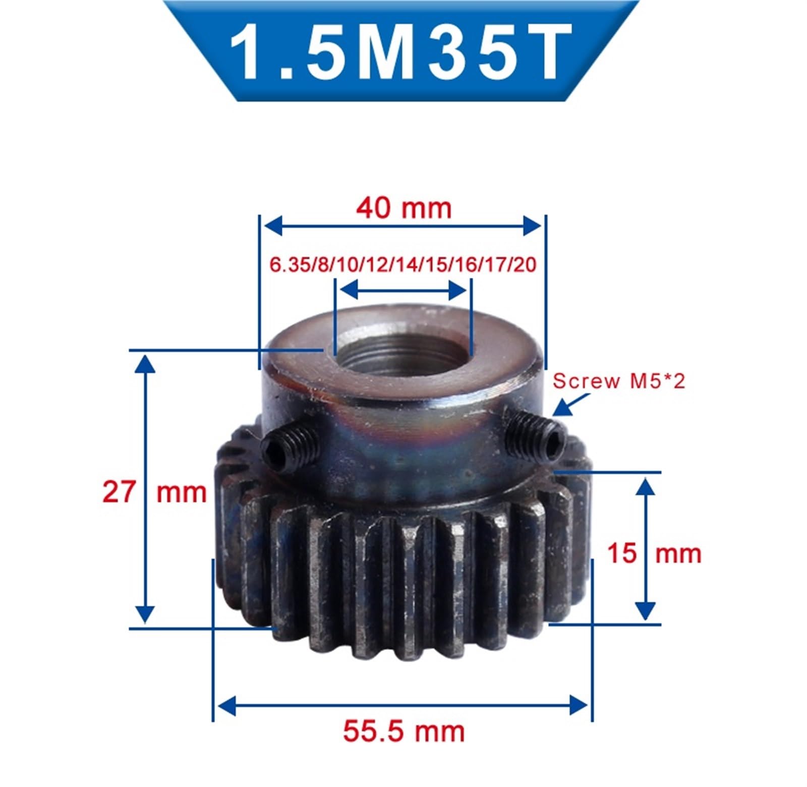 Bevel Gear Pinion Hardware Mechanical 1pcs 1.5M 35T Spur Gear Bore 6.35/8/10/12/15mm Pinion Gear Low Carbon Steel Gear Wheel(6.35mm)