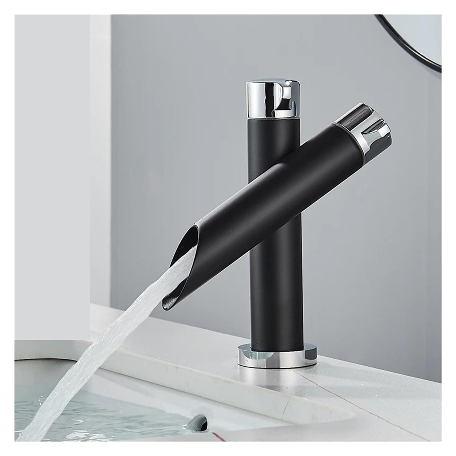 Mitigeur d'évier cascade chromé noir pour eau chaude et froide