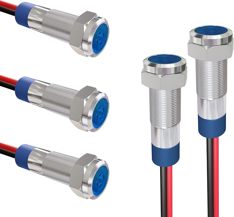 Luz indicadora LED APIELE 6 mm IP65 12–24 V AC/DC azul com fio de 150 mm – 5 unidades