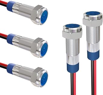 APIELE Indicator Light 6mm 1/4" Waterproof IP65 Metal Signal Lamp 12V-24V AC/DC LED Pilot Dash Lamp Blue 5 PCS with 150mm Wire for Car Truck Boat Blue
