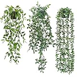 ZIFTY 3pcs Fake Hanging Plants Artifical Fake Potted Greenery Faux Eucalyptus Vine Mandala Vine for