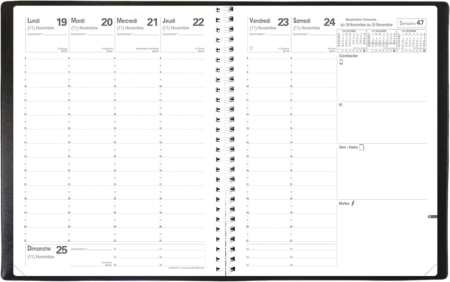 Quo Vadis – Agenda semanal presidente en espiral – Dimensiones: 21 x 27 cm – Manta negra – diciembre de 2023 a diciembre de 2024