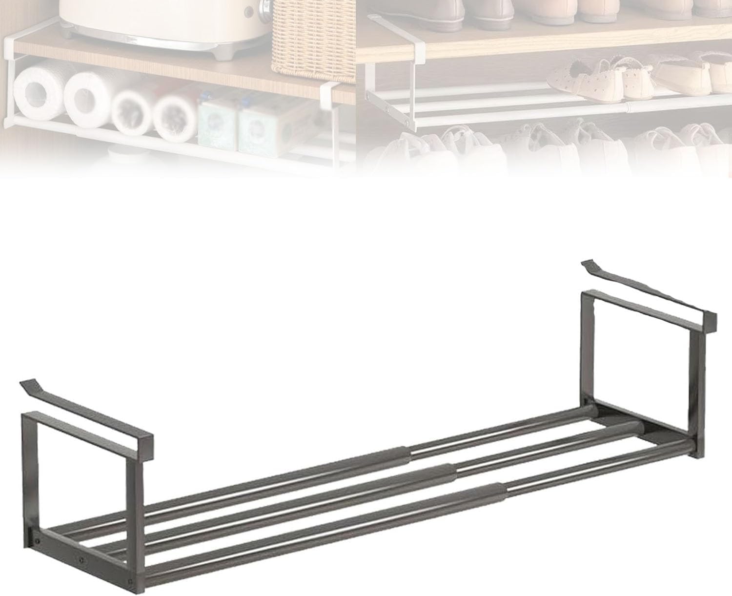 Slimdescent Expandable Shoe Shelf Slimdescent Hanging Under Cabinet Shelf Multifunctional Adjustable Retractable for Shoes(2pcs-a)