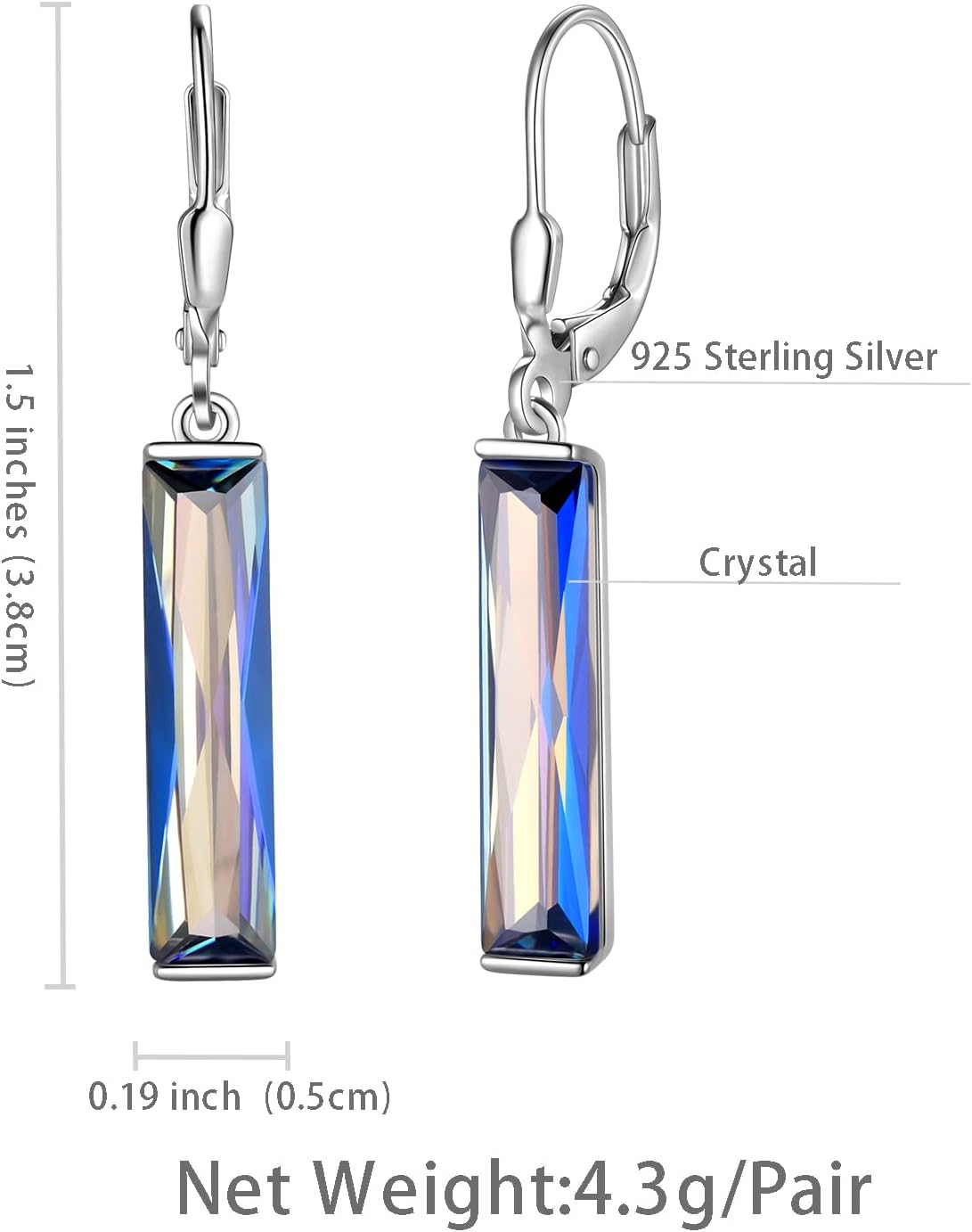 Mystic Topaz Dangle Earrings - Women 925 Sterling Silver Mystic Rainbow Rectangle Fire Topaz Leverback Drop Earring Dangling Jewelry - Image 5