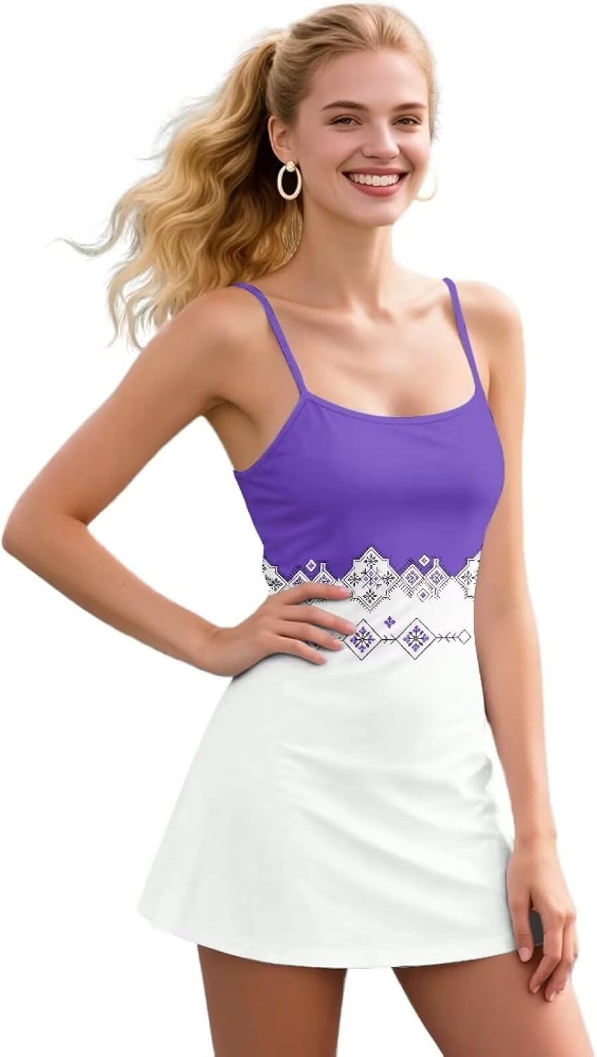 Tribal Athletic Tennis Dress for Women with Shorts Pocket Active Workout Dress Soft
