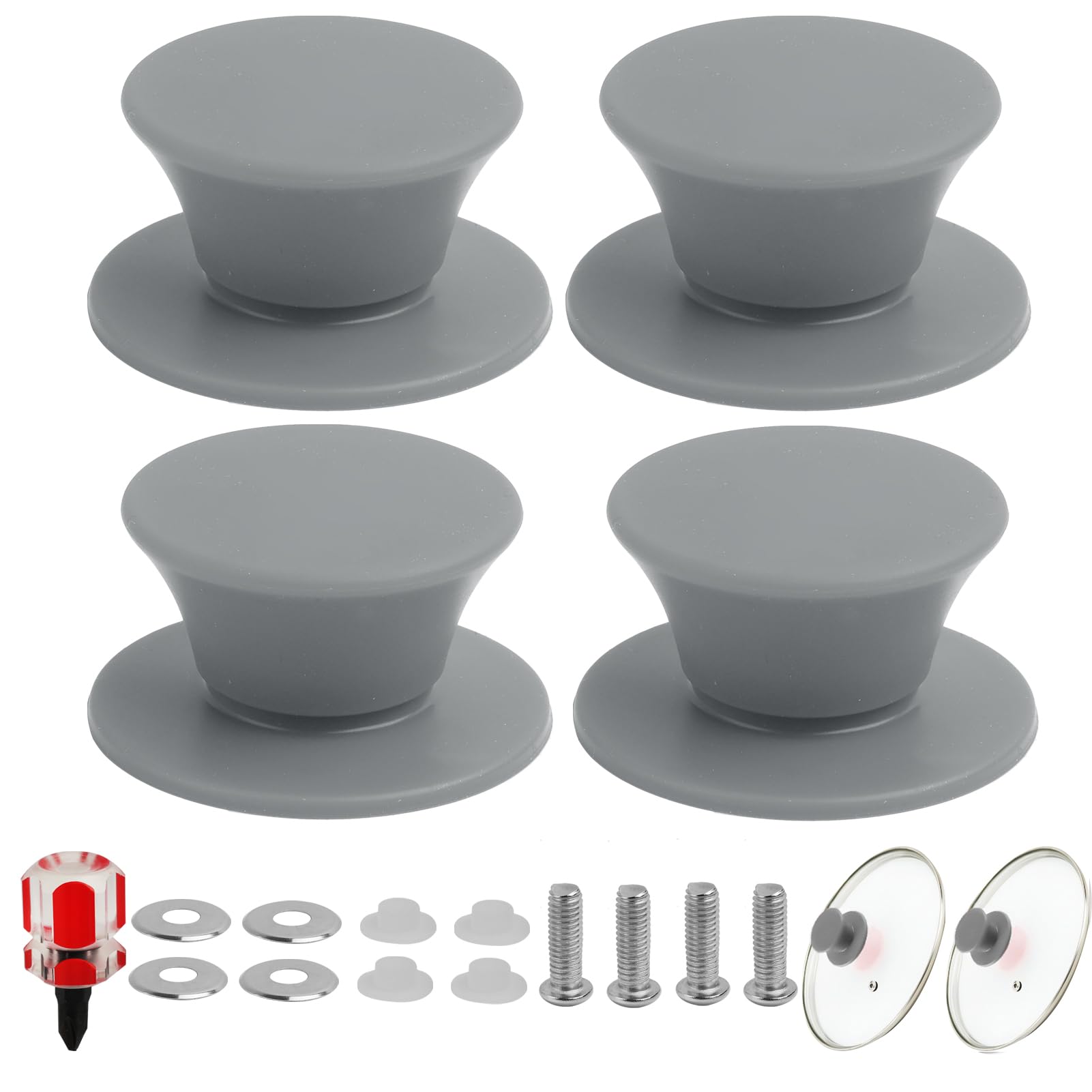 FunWorth 4Pcs Pan Lid Knob Replacement, Universal Pot Lid Cover Knob with Screwdriver