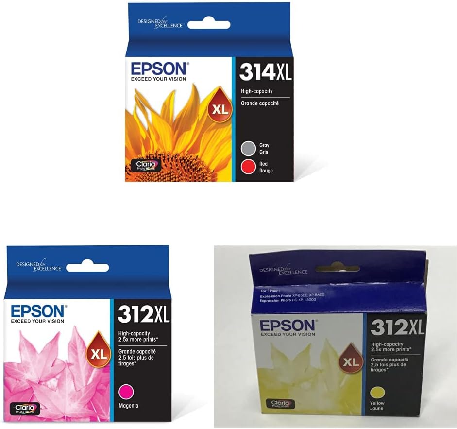Epson T314 & T312 Claria Photo HD Ink Cartridges - High Capacity Black, Magenta, Yellow