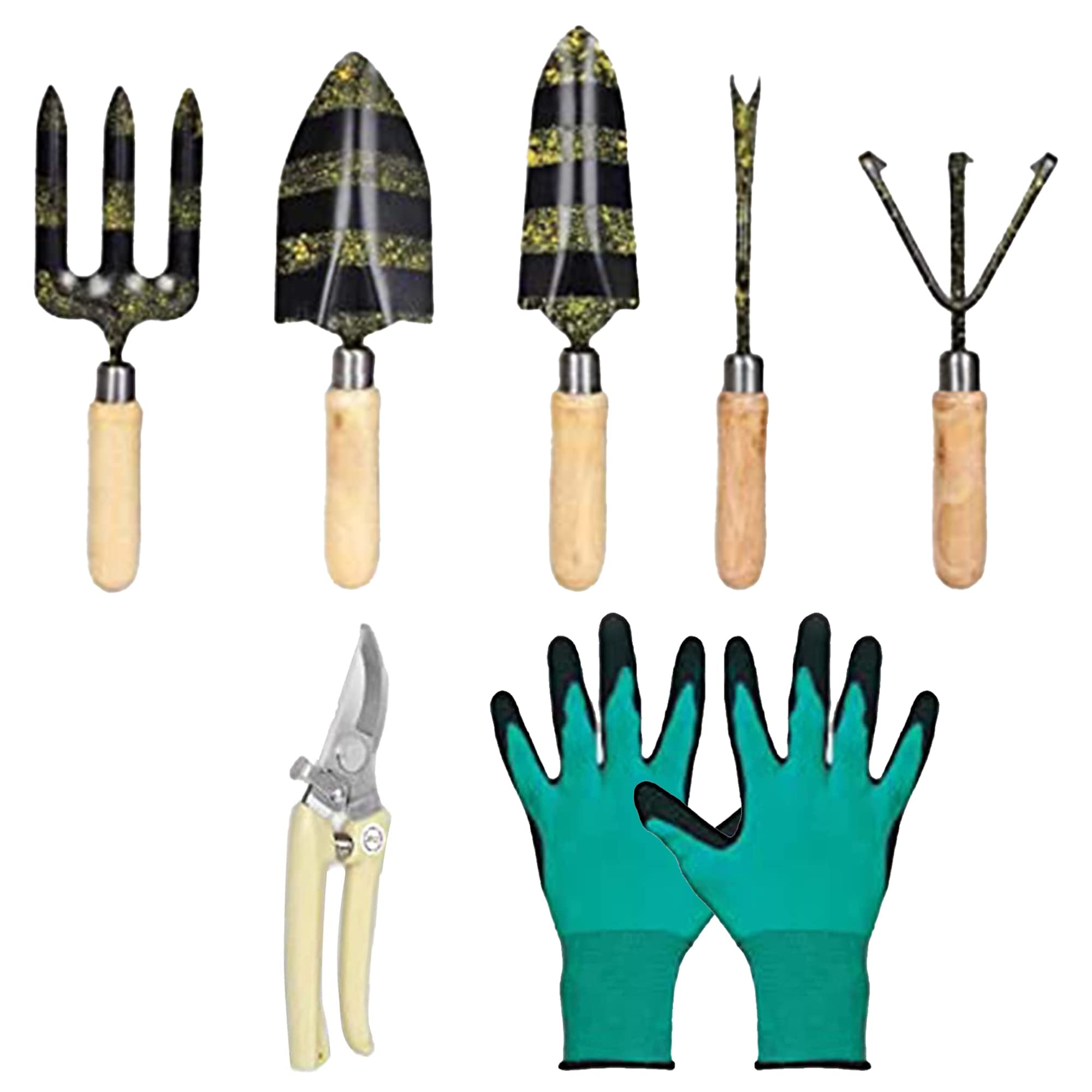 Kraft Seeds Printed Tool Kit for Garden - 7 Pcs (Cultivator, Fork, Trowels, Weeder, Hand Gloves, Pruner Cutter) | Agriculture Tools for Home Gardens | Gardening Accessories for Planting |Garden Tools (B0827LQVQG) Amazon Price History, Amazon Price Tracker