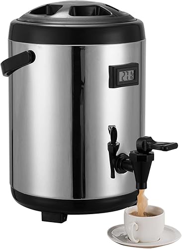 Dispensador de bebidas calientes, recipiente térmico de acero inoxidable de 10 l2.7 galones con medidor de temperatura, jarra grande aislada con
